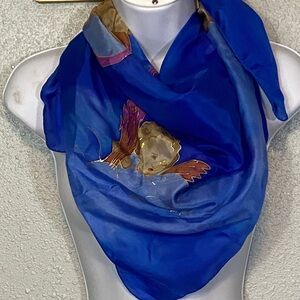 RARE Sam Philipe Square Blue Silk Scarf with Angels